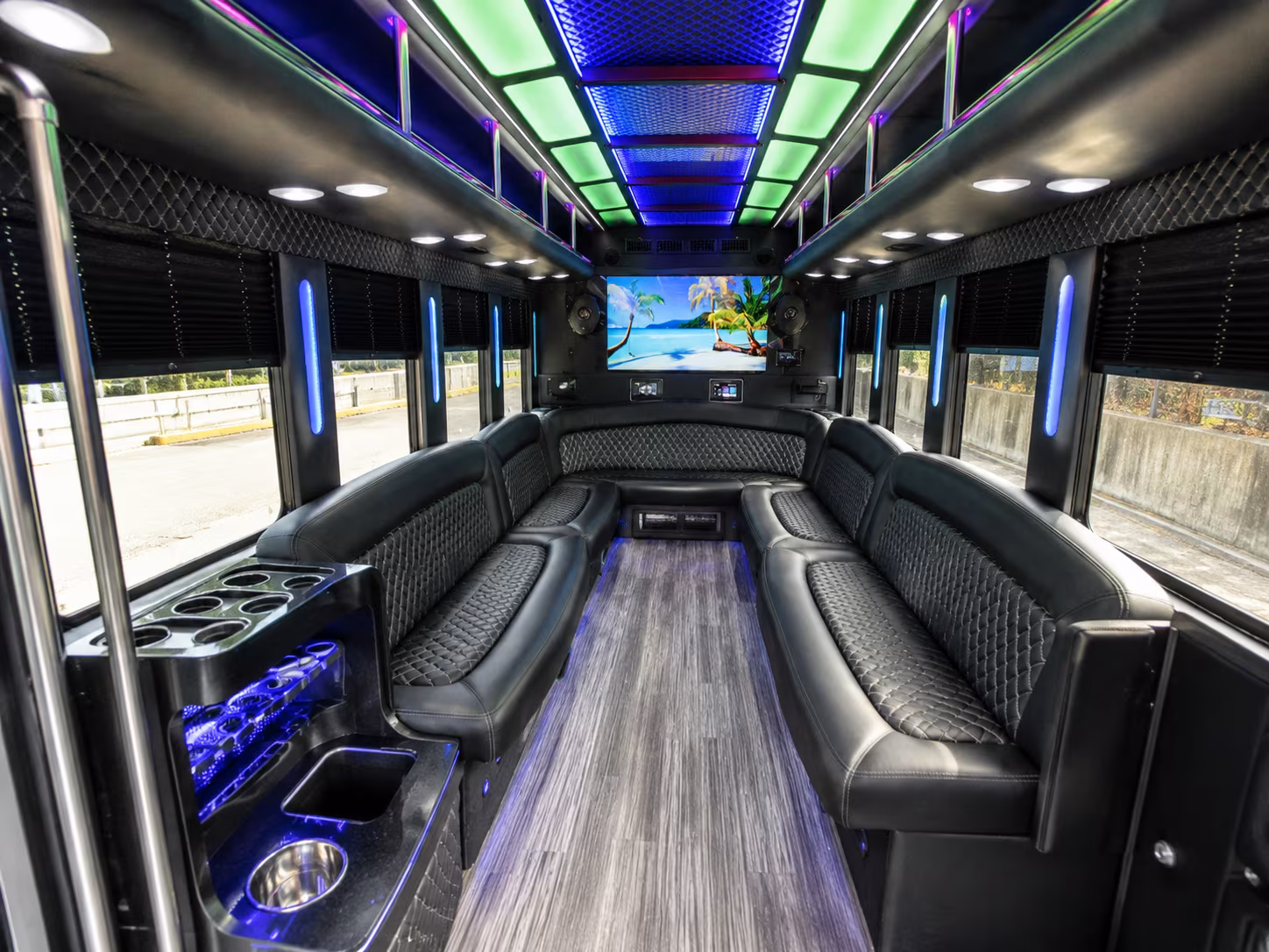 vista 18 passenger party bus inside