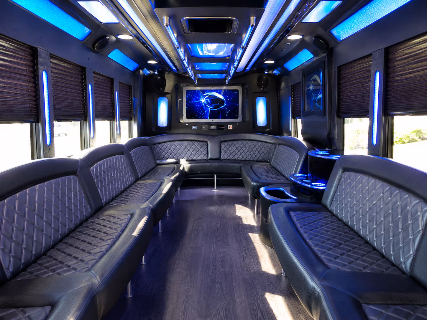 vista 28 passenger party bus inside