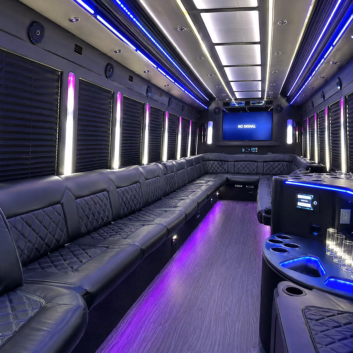 vista 30 passenger party bus inside