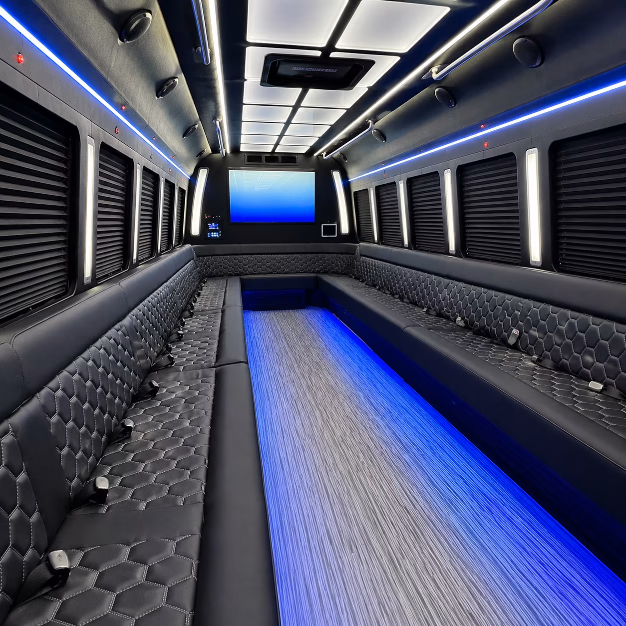 vista 50 passenger party bus inside